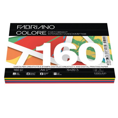 FABRIANO COLORE MIX FORTI RISMA DA 100 FOGLI 160 GR 21 X 29.7 CM A4 COLORI ASSORTITI