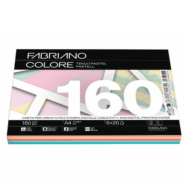 FABRIANO COLORE MIX TENUI RISMA DA 100 FOGLI 160 GR 21 X 29.7 CM A4 COLORI ASSORTITI