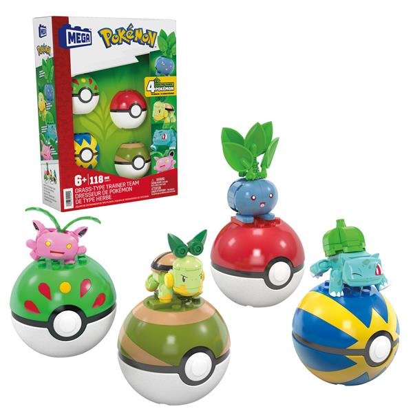 MATTEL MEGA POKEMON POKEBALL TIPO ERBA SET DA COSTUIRE CON 4 POKEMON E 4 POKEBALL