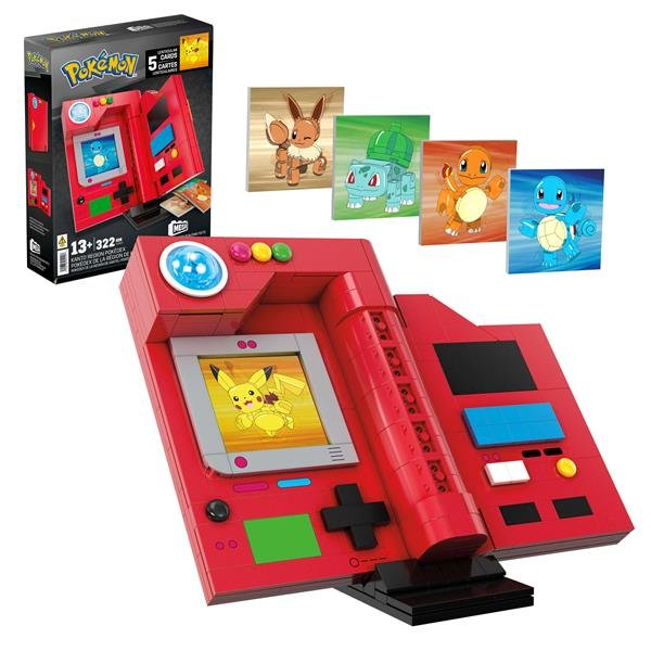 MATTEL MEGA POKÉMON BUILDING KIT KANTO REGION POKÉDEX CON LUCE FUNZIONANTE E 5 CARTE LENTICOLARI