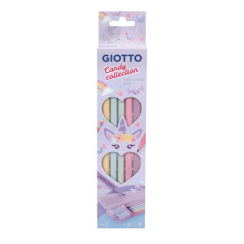 GIOTTO CANDY COLLECTION UNICORNO COLLEZIONE SUPER TRENDY CON 8 SKETCHING 1 TEMPERINO E 1 GOMMA