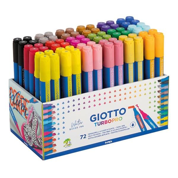 GIOTTO TURBO PRO SCHOOL PACK ESPOSITORE PENNARELLI A DOPPIA PUNTA COLORI ASSORTITI CONF 72 Pz.