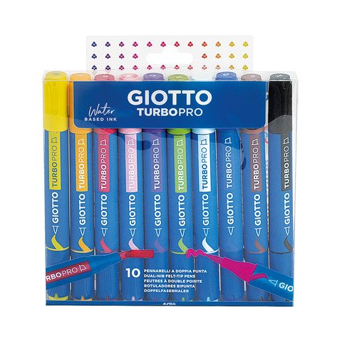 GIOTTO PENNARELLI DOPPIA PUNTA ACQUARELLABILE E LARGA 5 mm COLORI ASSORTITI CONF 10 Pz.