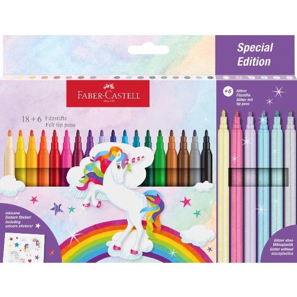 FABER CASTELL SPECIA EDITION ASTUCCIO PENNARELLI UNICORN CON STICKERS COLORI ASSORTITI CONF 24 Pz.