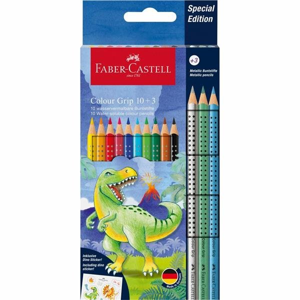 FABER CASTELL COLOUR GRIP DINOSAURO PASTELLI MINA 3.3 mm CON ADESIVI COLORI ASSORTITI CONF 13 Pz.