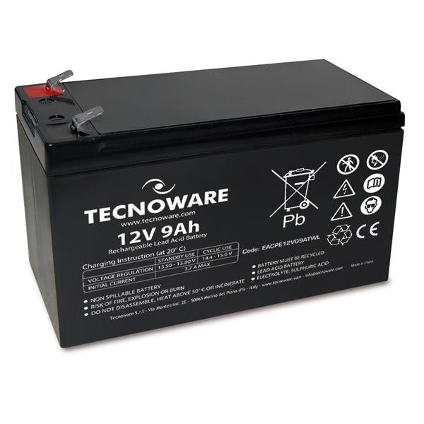 TECNOWARE POWER BATTERY 12V 9AH FASTON 6.3mm BATTERIA AL PIOMBO LONG LIFE GARANZIA 24 MESI