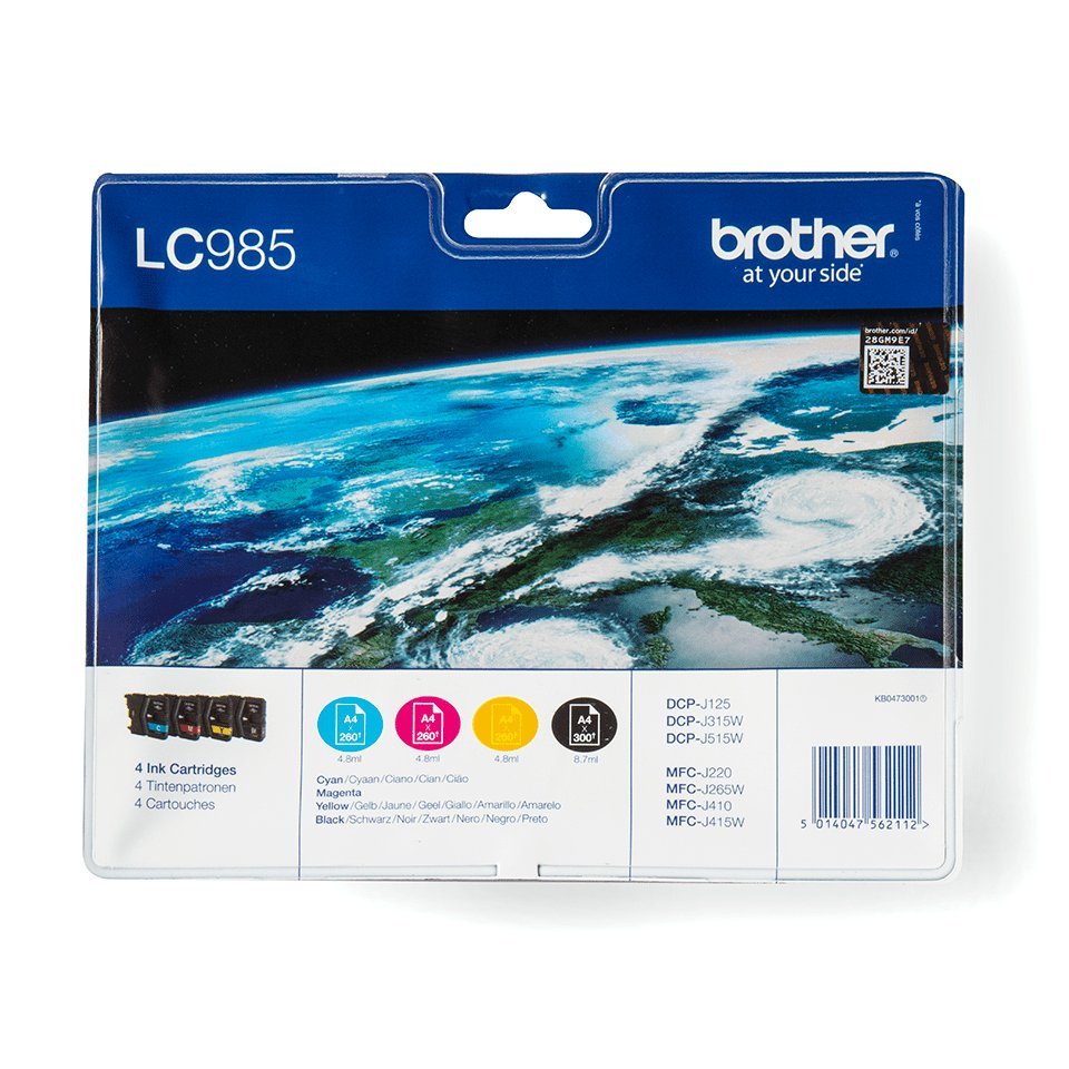 Brother LC-985VALBPDR cartuccia d'inchiostro 4 pz Originale Nero, Ciano, Magenta, Giallo