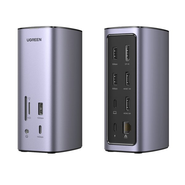 UGREEN Docking Station Triple Display- 12-in-1- 8K 2xHDMI & DP- USB-C 10G- RJ45- PD 100W- 3xUSBA- CR- Audio