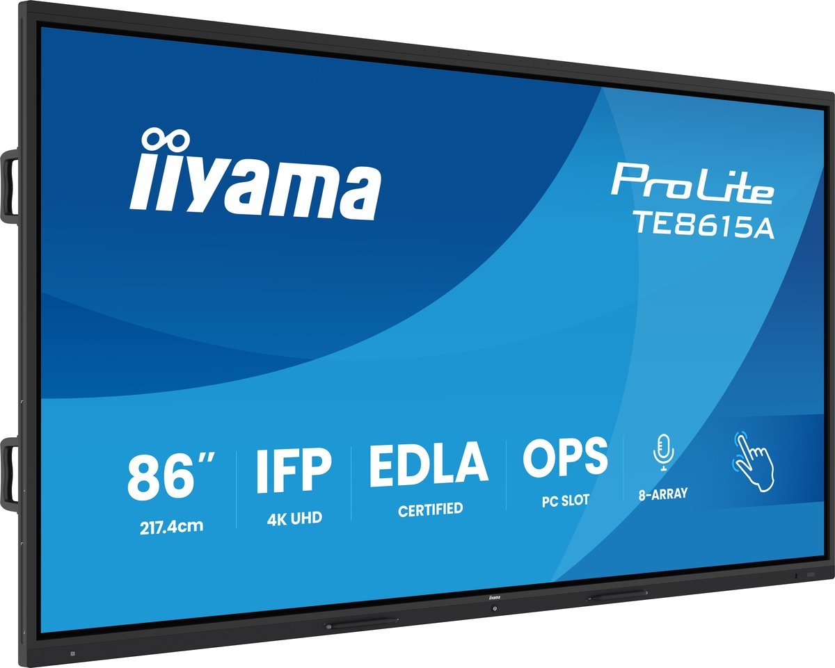 iiyama TE8615A-B2AG Pannello Piatto Interattivo IFP 86" IPS 4K IR 40 punti 550cd DeepContrast-IR+ Android 14 EDLA 2xHDMI DP USB-C 2x20W