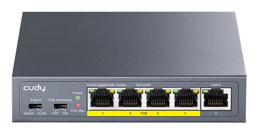 CUDY GS1005P SWITCH 5 PORTE GIGABIT (10/100/1000) - 4 PORTE PoE+ 60W DESKTOP GRIGIO