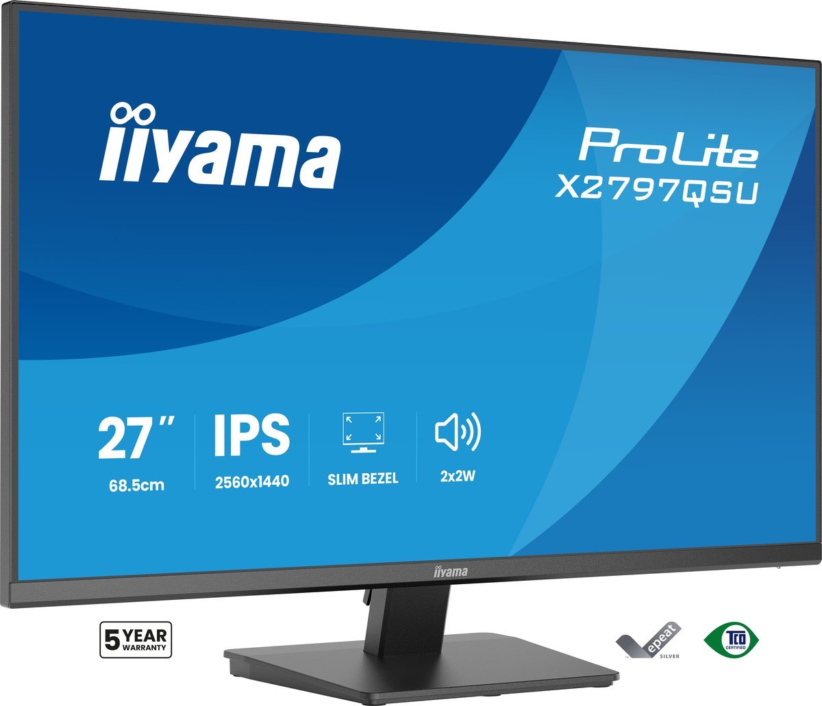 iiyama X2797QSU-B1 Monitor ProLite 27" IPS QHD 75Hz 350cd 4xUSB HDMI DP senza cornice