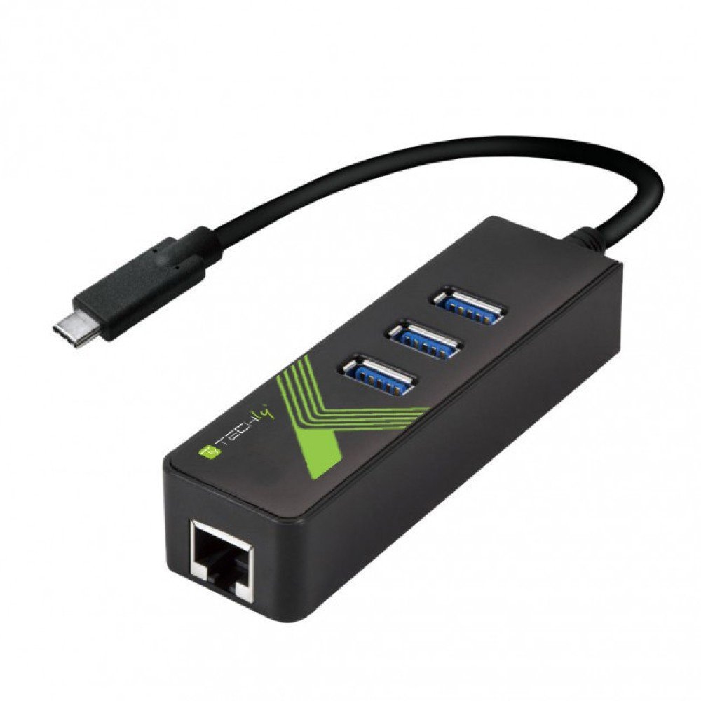 Techly IDATA USB-ETGIGA-3C2 Scheda di rete/adapter USB-C a RJ45 Gigabit, hub 3x USB 3.0