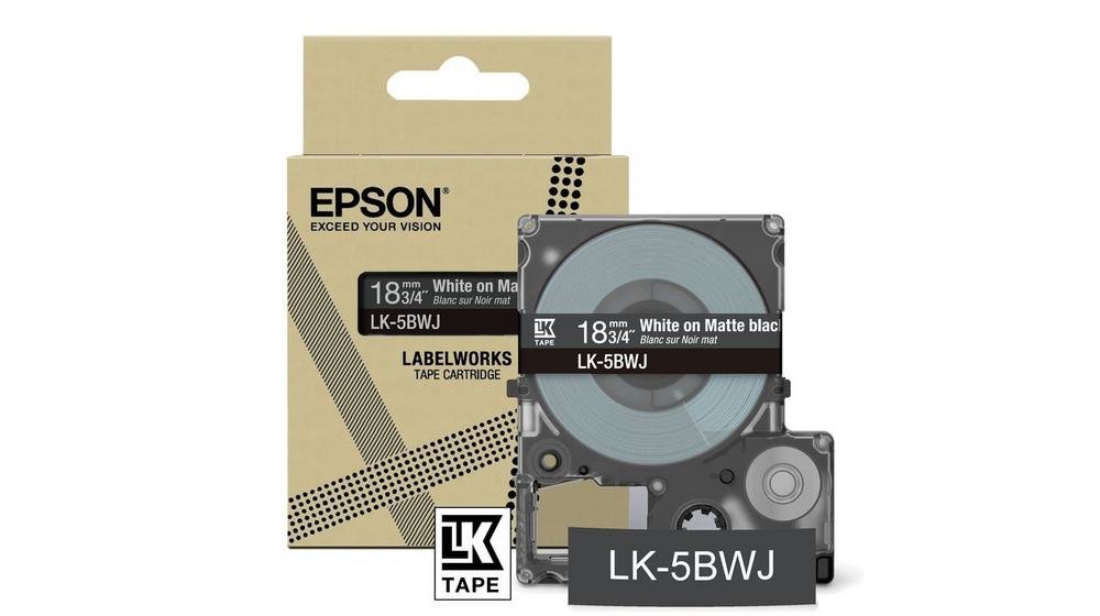 Epson LabelWorks LK-5BWJ - White on matte black - Rotolo (1,8 cm x 8 m) 1 cassetta(e) confezione da appendere - cartuccia a nastro - per LabelWorks LW-C410, LW-C610