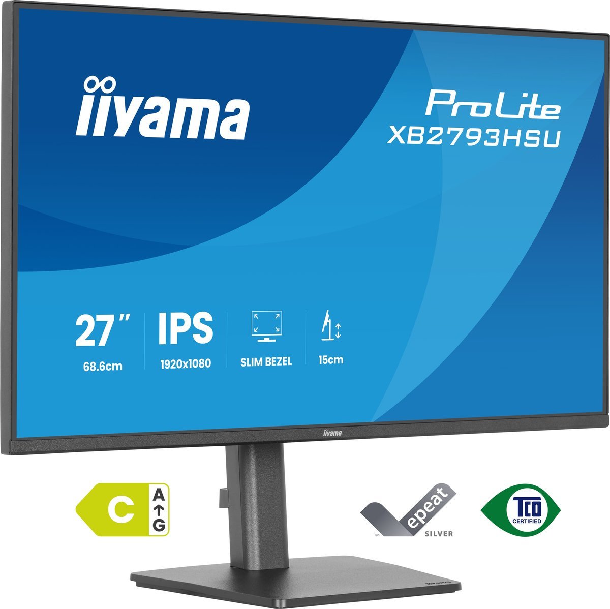 iiyama XB2793HSU-B1 Monitor ProLite 27" IPS FHD 350cd 1500:1 HDMI DP 2x2W 2xUSB HAS 150mm PIVOT