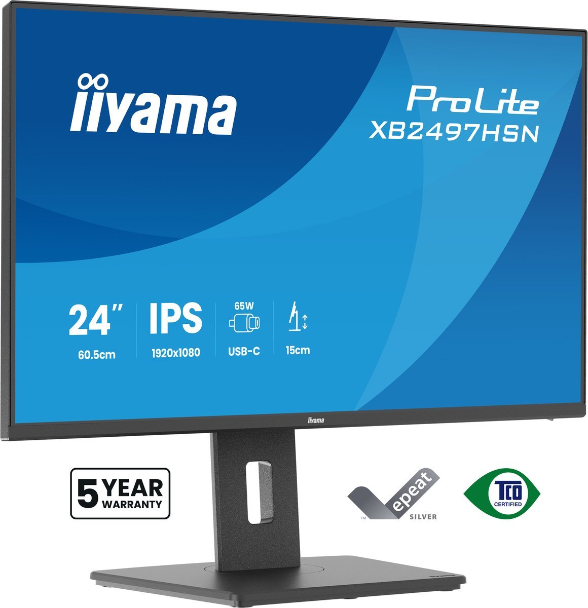 iiyama XB2497HSN-B1 Monitor ProLite 24" IPS FHD Dock USB-C 65W HDMI DP LAN 4xUSB HAS