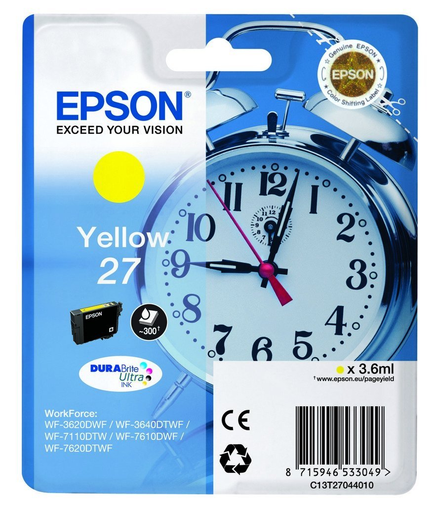 Epson Alarm clock 27 DURABrite Ultra cartuccia d\'inchiostro 1 pz Originale Giallo