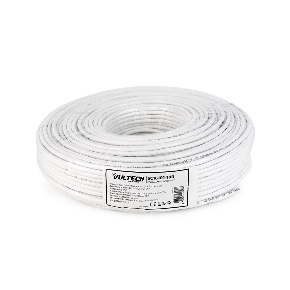 Vultech Security Cavo Allarme schermato a 6 conduttori 2Ã—0.50 + 4Ã—0.25 100MT