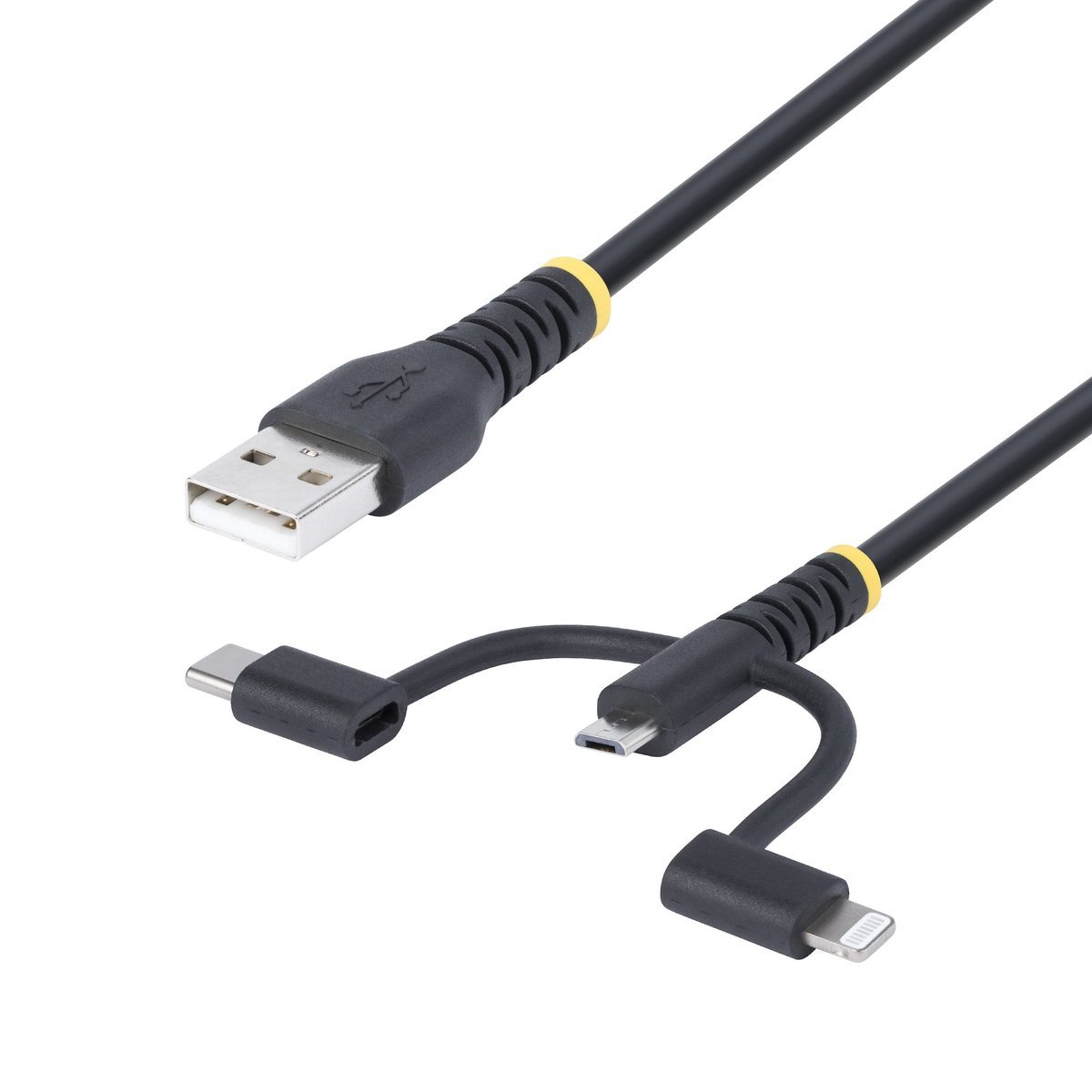 StarTech.com 3.3ft USB Multi Charging Cable, Lightning/Micro-USB/Type-C - Kit cavo USB - 3 A - 1 m - passivo, resistente - nero