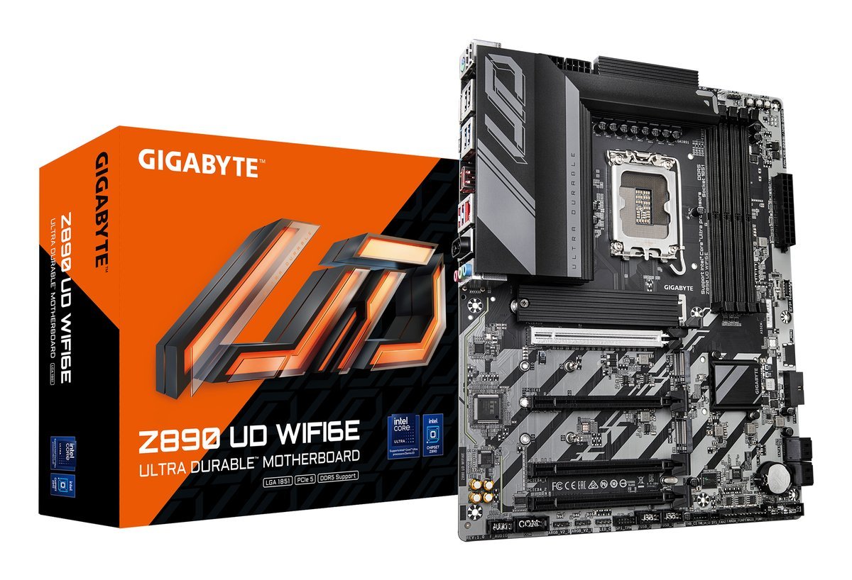 GIGABYTE Z890 UD WI-FI 6E SCHEDA MADRE - Supporta CPU Intel Core Ultra (Serie 2), VRM a 12+1+2 fasi, fino a 8800MHz DDR5 (OC), 1xPCIe 5.0 + 2xPCIe 4.0, Wi-Fi 6E, LAN 2.5GbE, USB 4