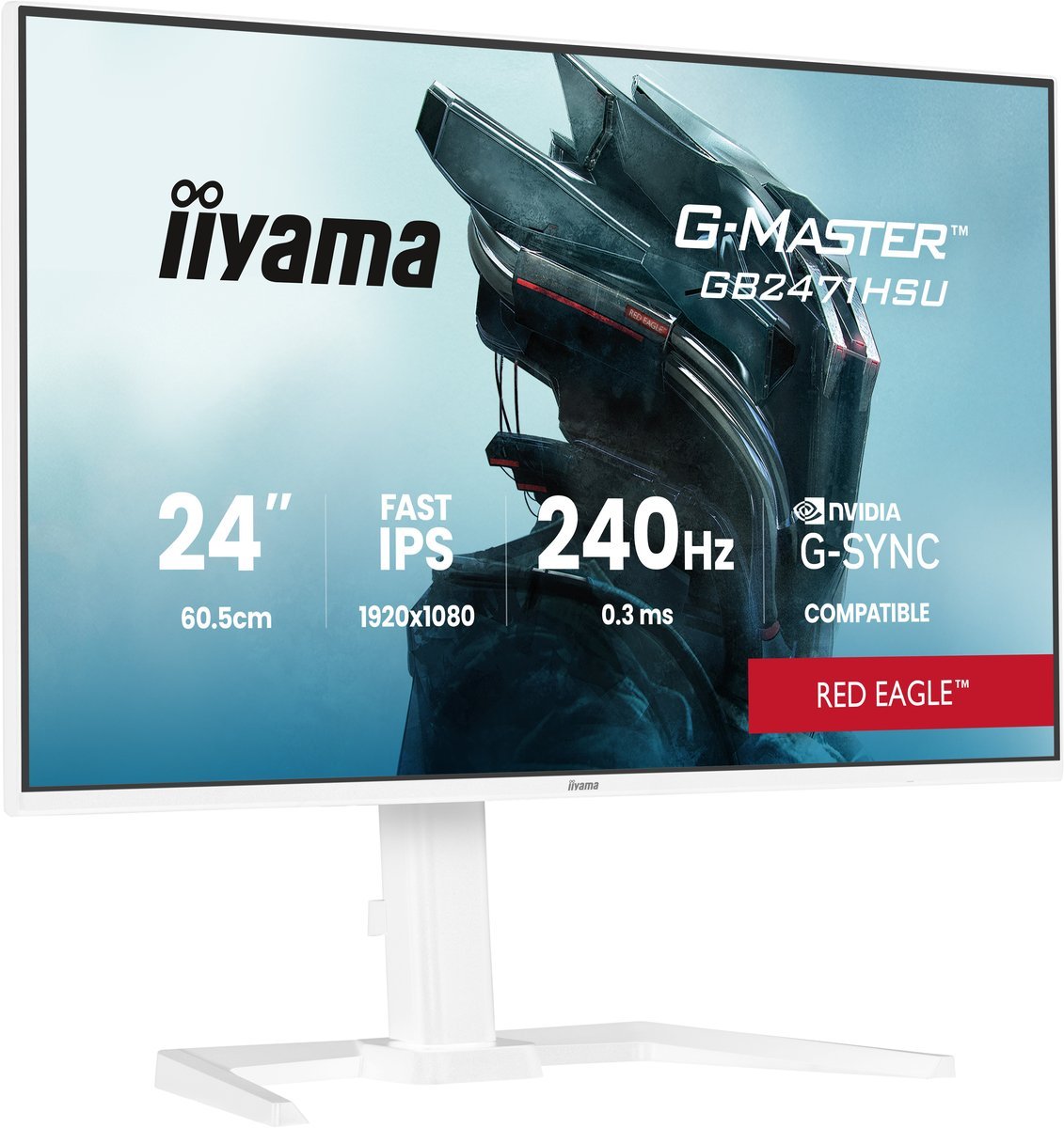 iiyama GB2471HSU-W1 Monitor da gioco G-Master 23,8" IPS FHD 240Hz 2xHDMI DP USB-C Adaptive G-SYNC bianco