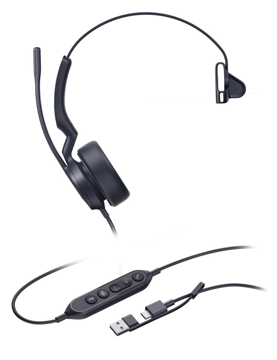 Yealink UH44 Mono Teams USB-C/A Auricolare Cablato A Padiglione Ufficio USB Type-C / USB Type-A Nero