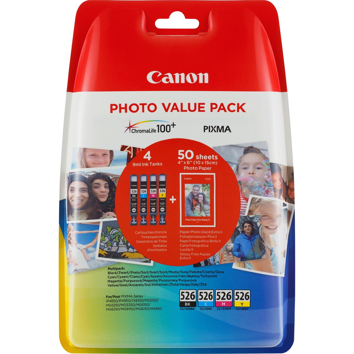 Canon CLI-526 C/M/Y/BK Photo Value Pack - Confezione da 4 - 9 ml - nero, giallo, ciano, magenta - originale - scatola - kit cartuccia inchiostro / carta