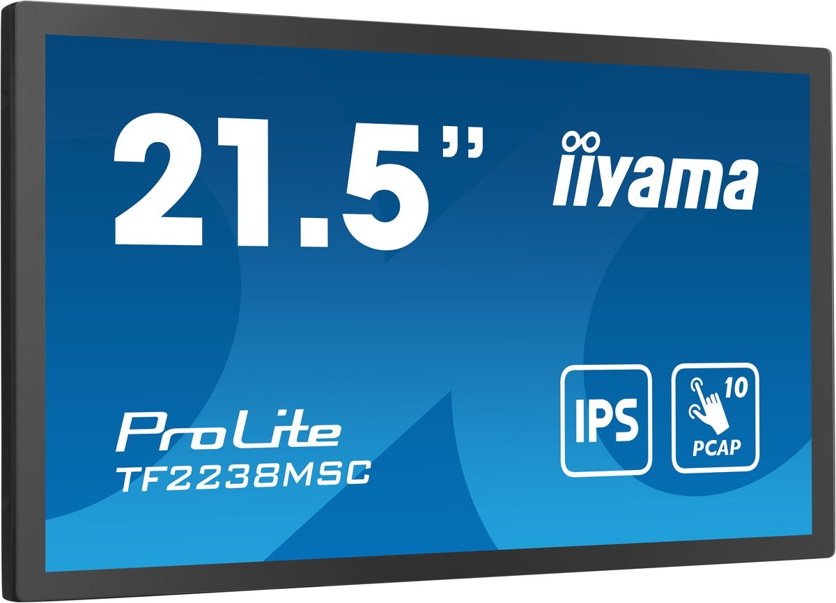 iiyama ProLite TF2238MSC-B1 - Monitor a LED - 21.5" - telaio aperto - touchscreen - 1920 x 1080 Full HD (1080p) - IPS - 600 cd/m² - 1000:1 - 5 ms - HDMI, DisplayPort - nero, opaco
