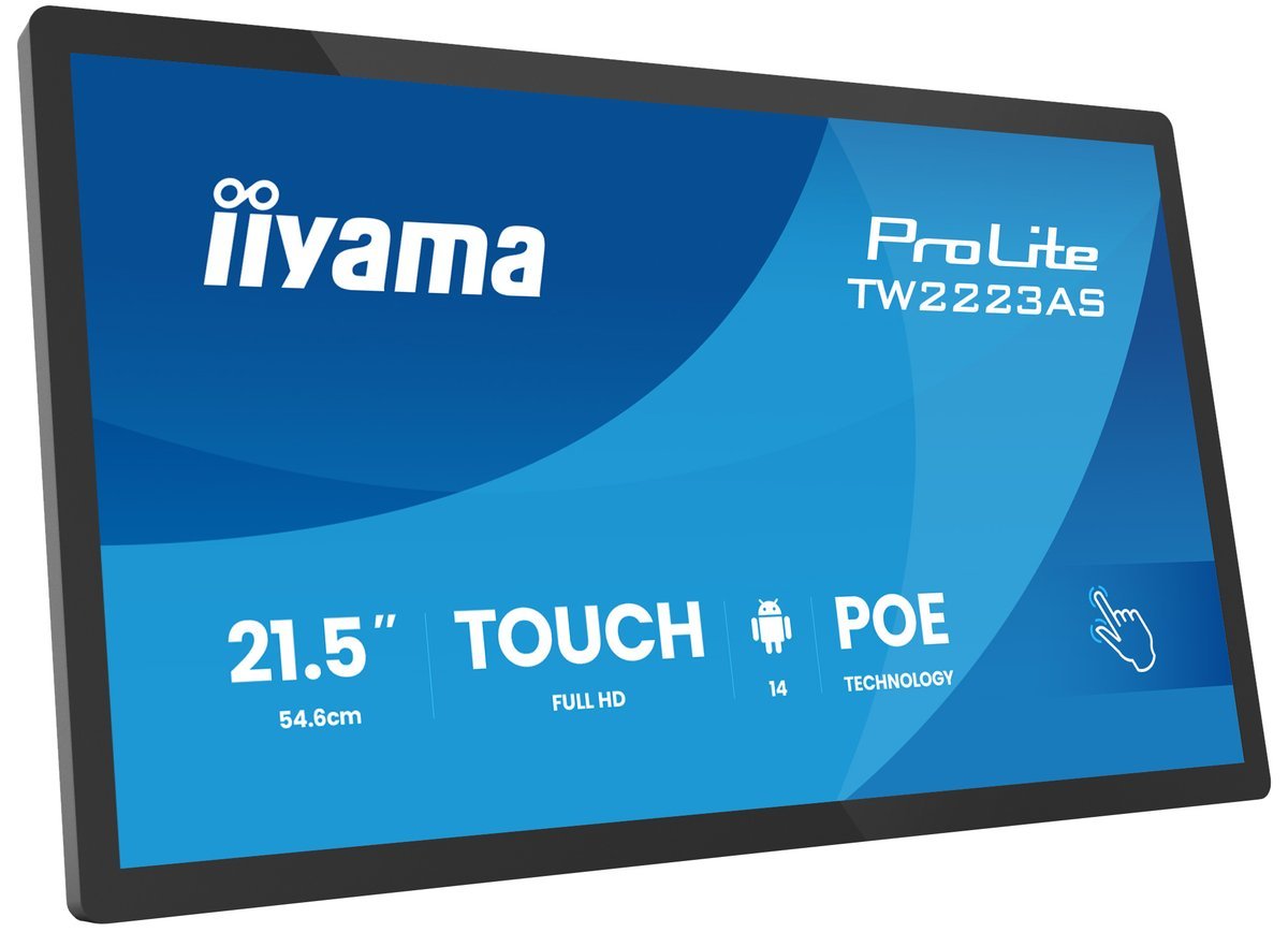 iiyama TW2223AS-B3P Monitor Touch ProLite 21,5" PCAP 10-punti Android 14 24/7 450cd USB-C LAN 3xUSB 2x2W iiSignage