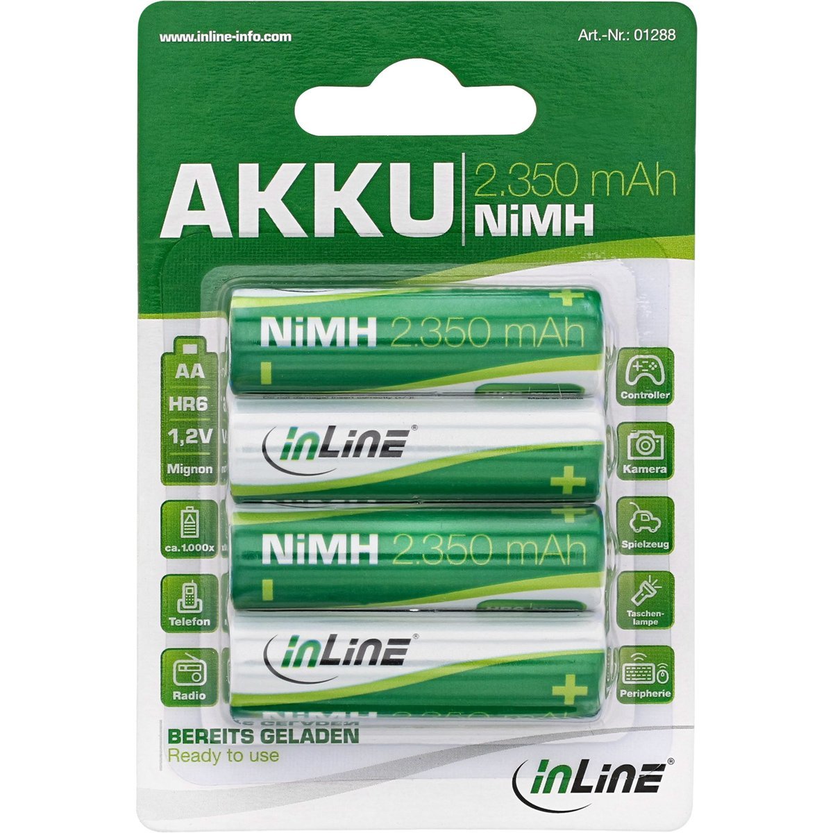 InLine Batteria ricaricabile NiMH Stilo AA 2350mAh - Blister 4 pezzi, pre-caricate, bassa autoscarica