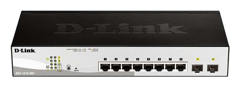 D-Link DGS-1210-08P switch di rete L2 Gigabit Ethernet (10/100/1000) Supporto Power over Ethernet (PoE) Nero