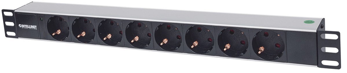 Intellinet 714037 unita di distribuzione dell'energia (PDU) 8 presa(e) AC 1U Alluminio, Nero
