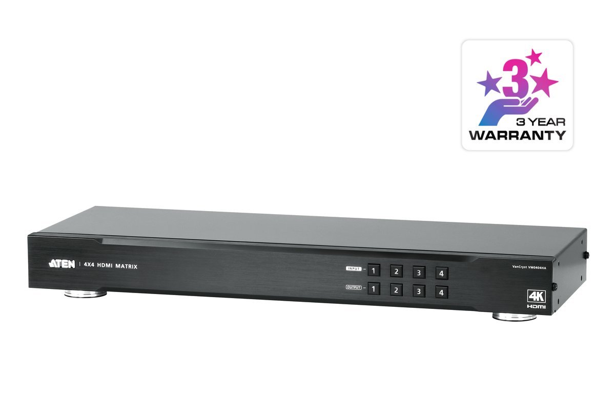 Switch matrix 4K HDMI 4x4 - Commutatore a matrice AV - 10,2 Gbit/s - 340 MHz - 4096 x 2160 Pixel - Nero - Metallo