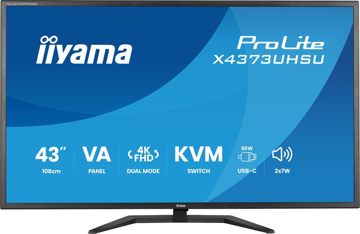 iiyama X4373UHSU-B2 Monitor ProLite 43" VA 4K 4000:1 2xHDMI DP USB-C Dock 95W USB HUB KVM 2x7W 450cd