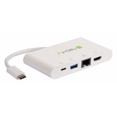 Techly IADAP USB31-DOCK1 Adattatore USB-C a HDMI 4K, USB-A 3.0, RJ45 Gigabit, USB-C PD