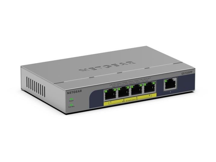 NETGEAR GS105PP Non gestito Gigabit Ethernet (10/100/1000) Supporto Power over Ethernet (PoE) Montaggio da desktop/parete Grigio