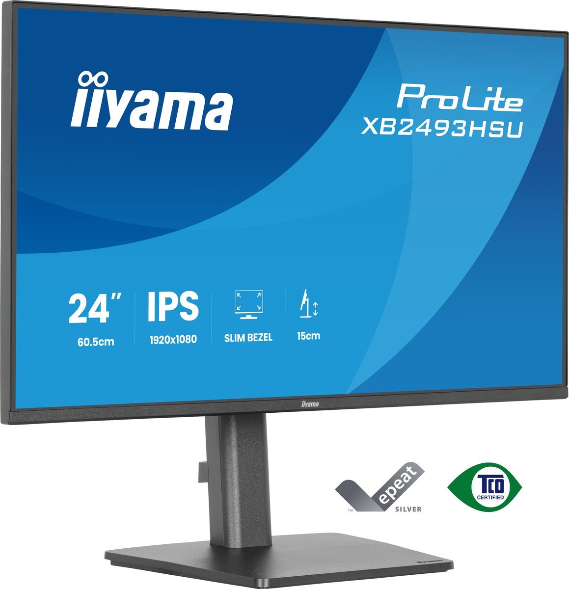iiyama XB2493HSU-B1 Monitor ProLite 23,8" IPS FHD 350cd 1500:1 HDMI DP 2x2W 2xUSB HAS 150mm PIVOT