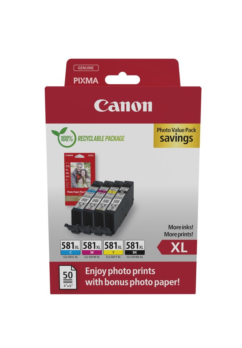 Canon CLI-581XL C/M/Y/BK Photo Value Pack - Confezione da 4 - 8.3 ml - XL - nero, giallo, ciano, magenta - originale - scatola - kit cartuccia inchiostro / carta