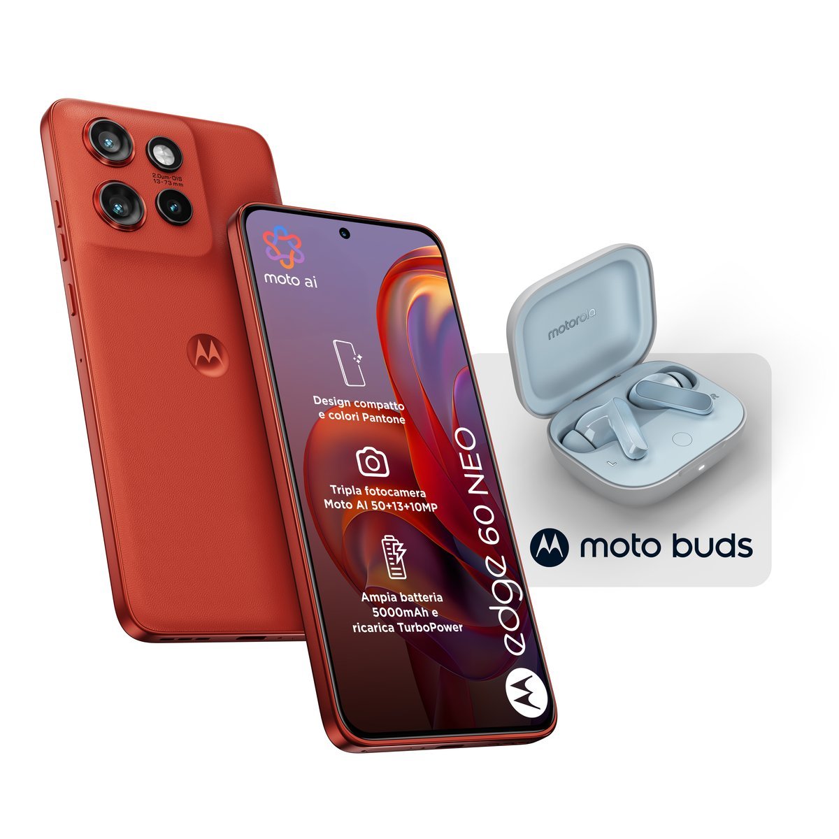 MOTOROLA EDGE 60 NEO 5G DUAL SIM 6.36" OCTA CORE 256GB RAM 8GB 5G ITALIA POINCIANA BUNDLE + MOTO BUDS ARICOLARI BLUETOOTH