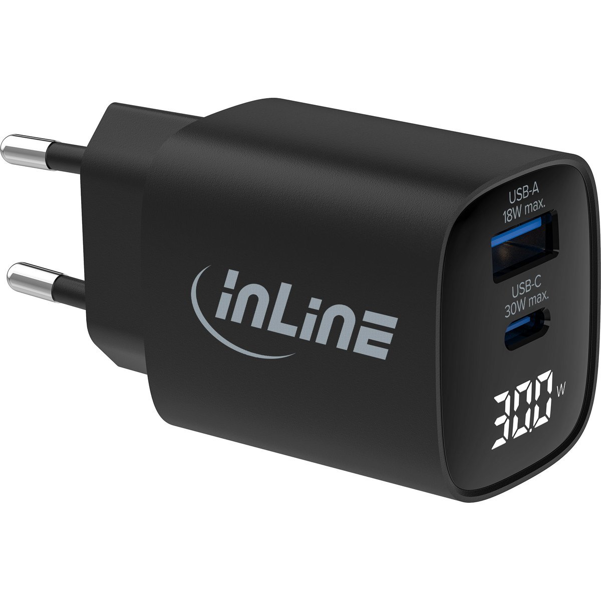 InLine Alimentatore USB PD 30W GaN con display - Caricatore USB-C + USB-A PD 3.0 e QC 3.0