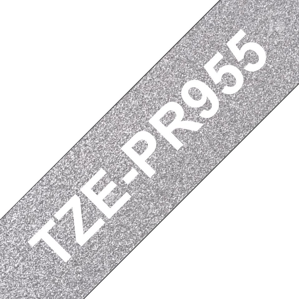 Nastro laminato da 24 mm premium argento glitter con scritta bianca (8m)