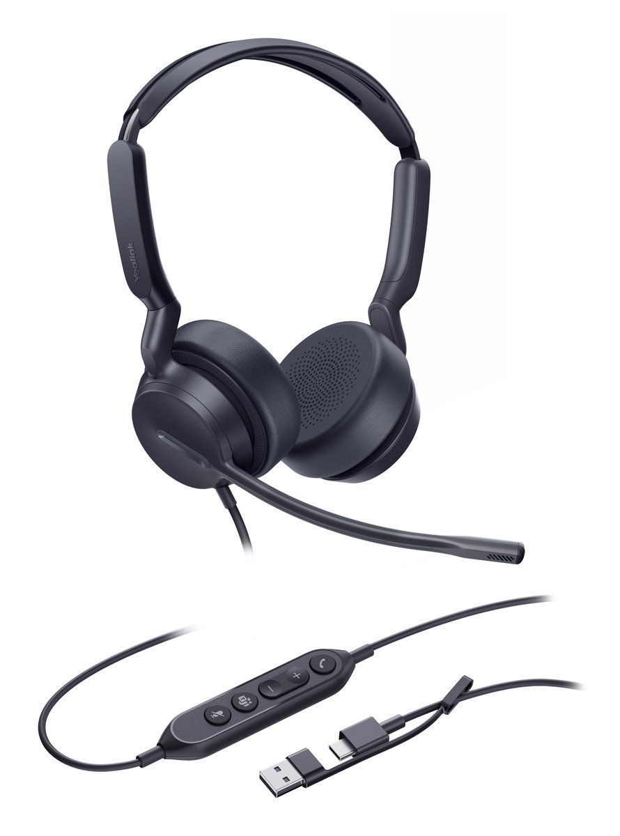 Yealink UH42 Dual Teams USB-C/A Auricolare Cablato A Padiglione Ufficio USB Type-C / USB Type-A Nero