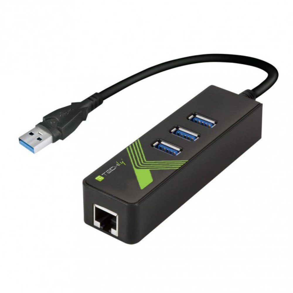 Techly IDATA USB-ETGIGA-3U2 Scheda di rete/adattatore USB 3.0 a RJ45 Gigabit, hub 3x USB 3.2