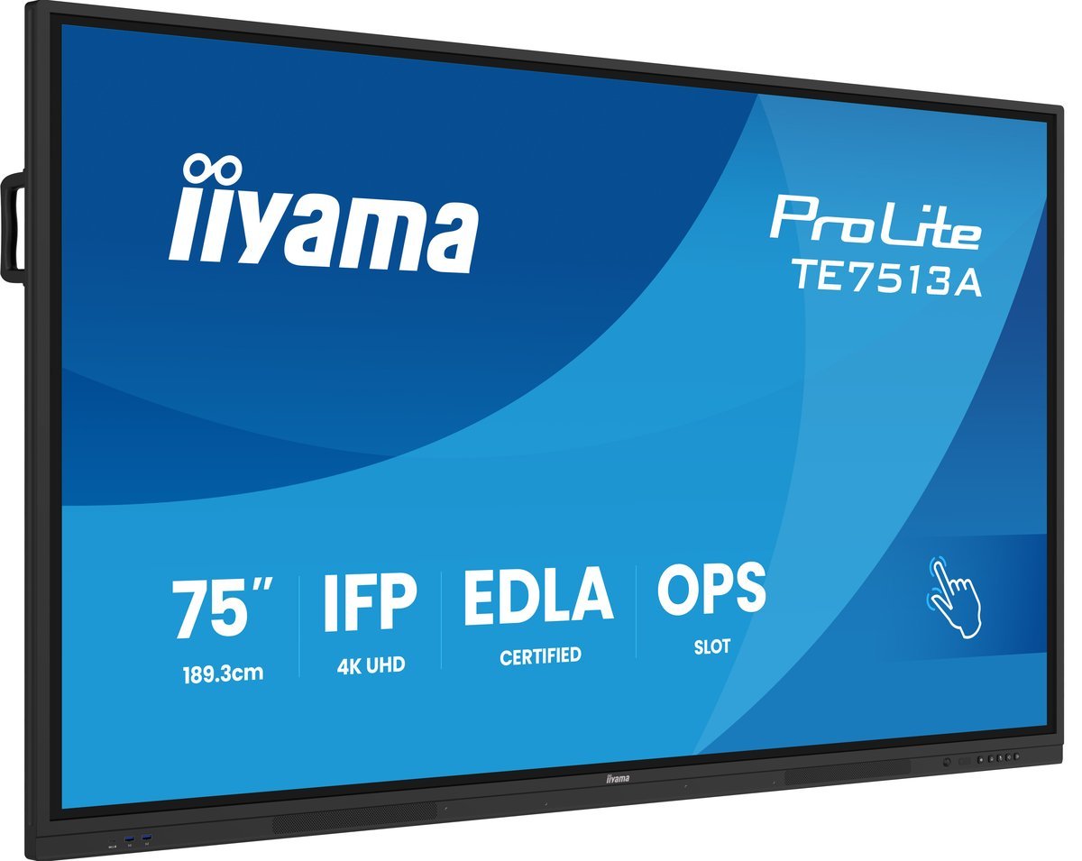 iiyama TE7513A-B2AG Pannello Piatto Interattivo IFP 75" IPS 4K IR 40 punti 500cd Android 14 Google EDLA 2x20W WiFi VESA