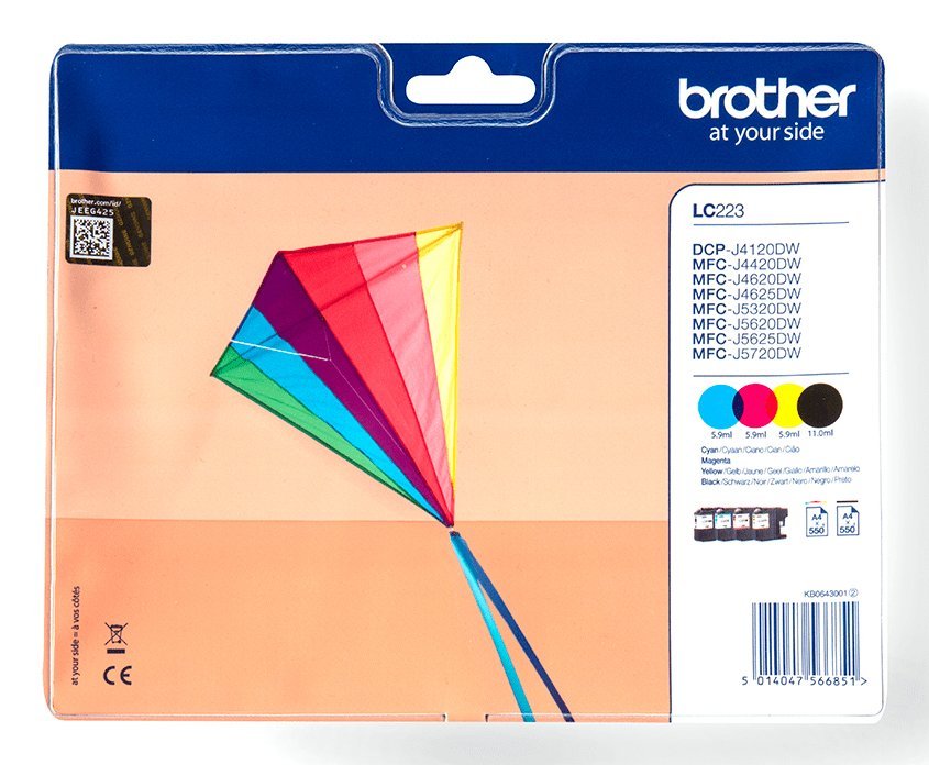 Brother LC-223VALBPDR cartuccia d'inchiostro 1 pz Originale Nero, Ciano, Magenta, Giallo