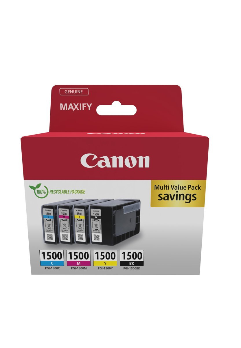 Canon PGI-1500 BK/C/M/Y Multipack - Confezione da 4 - nero, giallo, ciano, magenta - originale - serbatoio inchiostro