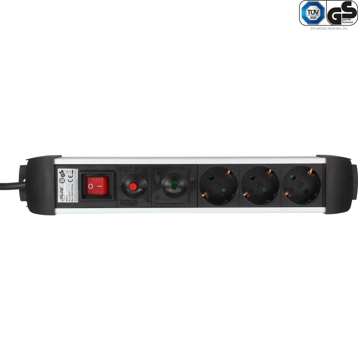 InLine Multipresa 3x Schuko con Interruttore, Alluminio, 1,5m - 3500W