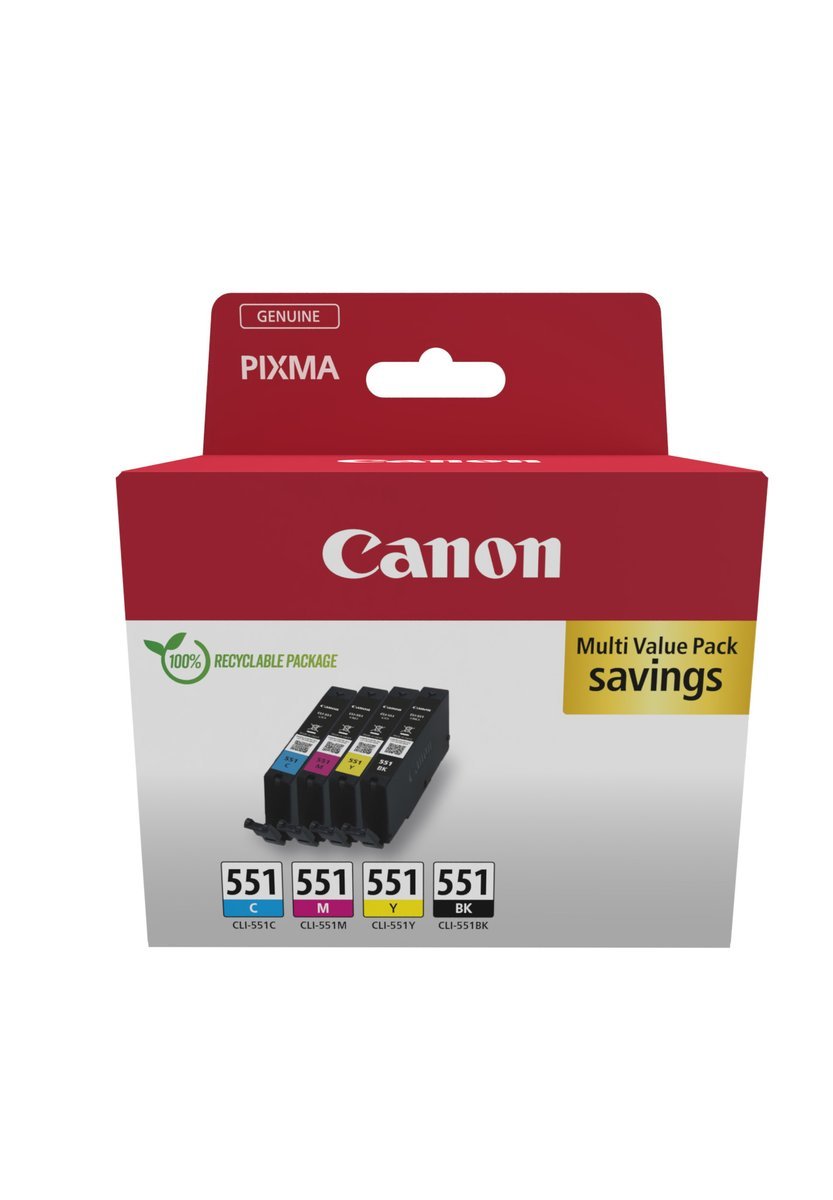 Canon CLI-551 BK/C/M/Y Multipack - Confezione da 4 - 7 ml - nero, giallo, ciano, magenta - originale - scatola - serbatoio inchiostro