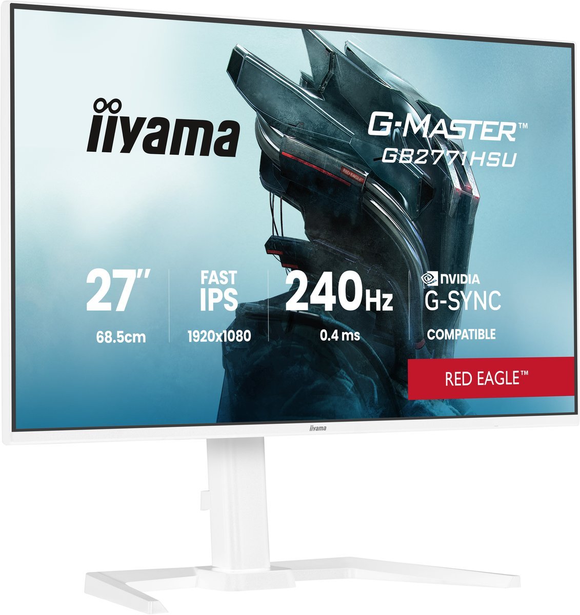 iiyama GB2771HSU-W1 Monitor da gioco G-Master 27" Fast IPS FHD 240Hz 0,4ms DP 2xHDMI HAS USB-C Adaptive G-SYNC bianco