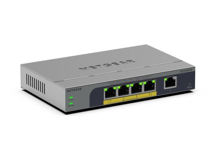 NETGEAR GS105EPP Non gestito Gigabit Ethernet (10/100/1000) Supporto Power over Ethernet (PoE) Montaggio da desktop/parete Grigio