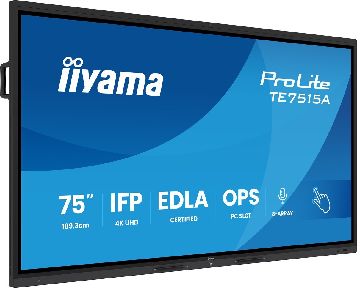 iiyama TE7515A-B2AG Pannello Piatto Interattivo IFP 75" VA 4K IR 40 punti 550cd DeepContrast-IR+ Android 14 EDLA 2xHDMI DP USB-C 2x20W